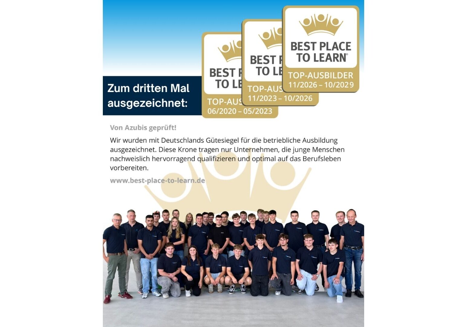 Zum dritten Mal in Folge die Auszeichnung BEST PLACE TO LEARN erhalten